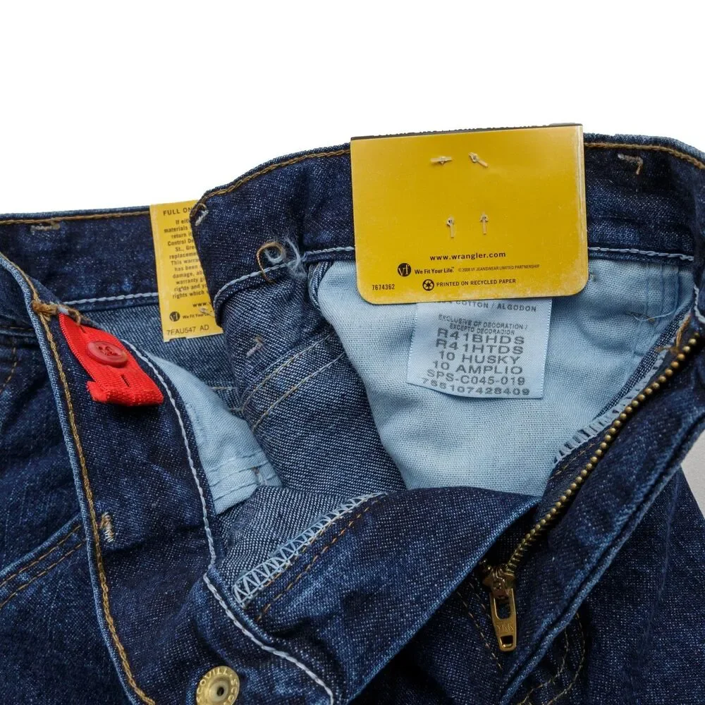 Wrangler Size 10 Boys Utility Jeans Legendary Gold Adj Waist Husky Dark Blue